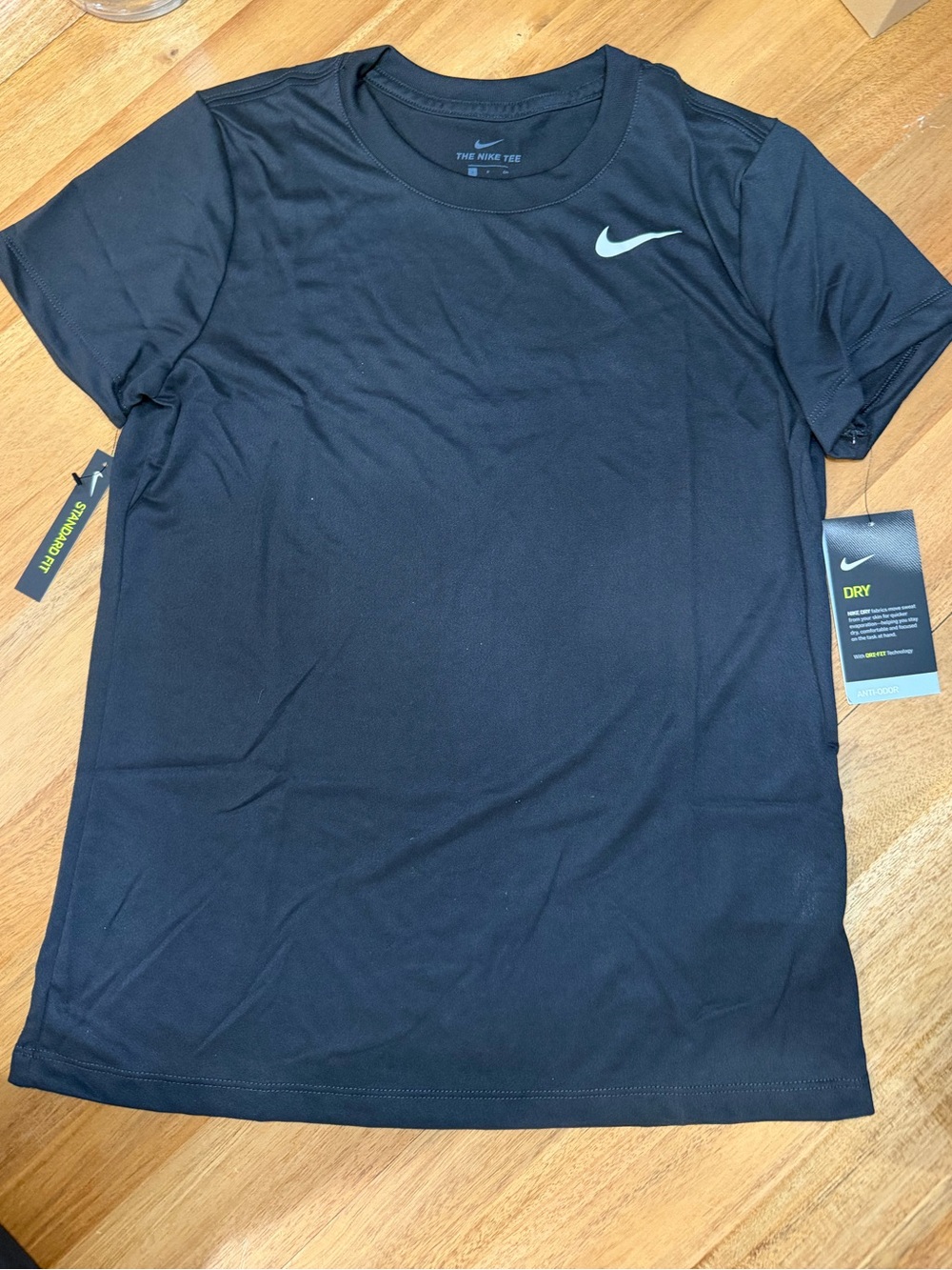 Nike women’s Dri-FIT Short Sleeve Crew Tee - Black with White Swoosh